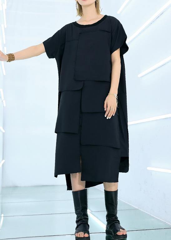 100% Black Cotton Clothes for Asymmetric Daily Summer Dress