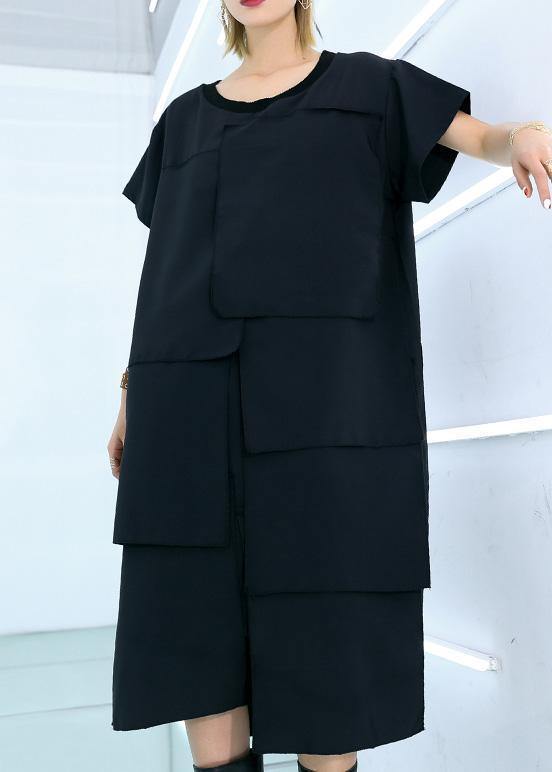 100% Black Cotton Clothes for Asymmetric Daily Summer Dress