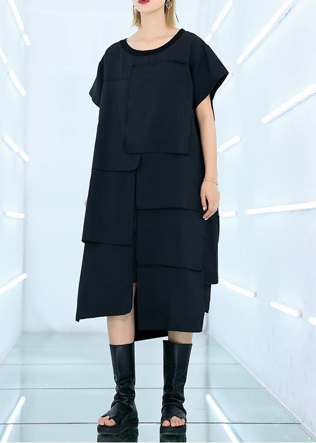 100% Black Cotton Clothes for Asymmetric Daily Summer Dress