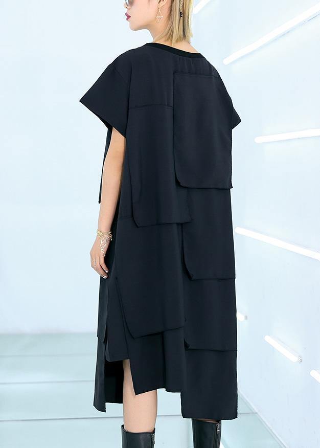 100% Black Cotton Clothes for Asymmetric Daily Summer Dress