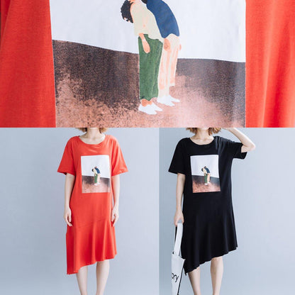 100% Black Cotton Clothes O Neck Patchwork Traveling Summer Dresses