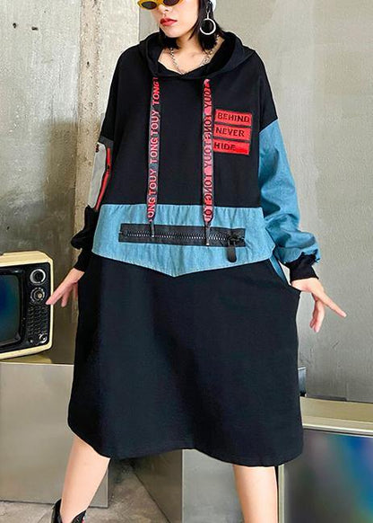 100% Black Dress Hooded Letter Dresses