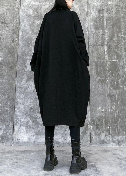 100% Black Linen Cotton Clothes for O Neck Pockets Art Spring Dresses