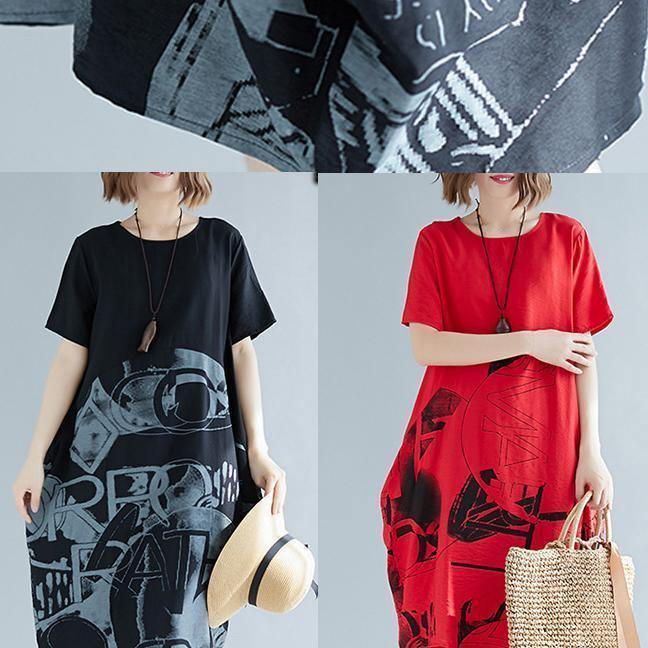 Black Print Cotton Blend Clothes for Organic Inspiration O Neck Patchwork Loose Summer Dresses
