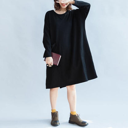 100% Cotton Black Carton Sweat Dresses Long Sleeve Cotton Dresses Oversized 146cm Bust