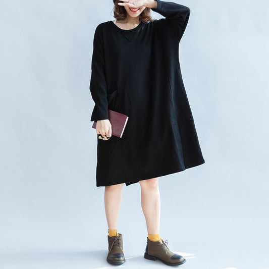 100% Cotton Black Carton Sweat Dresses Long Sleeve Cotton Dresses Oversized 146cm Bust