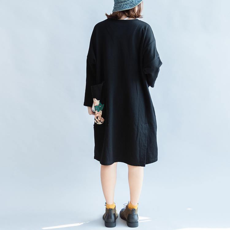 100% Cotton Black Carton Sweat Dresses Long Sleeve Cotton Dresses Oversized 146cm Bust