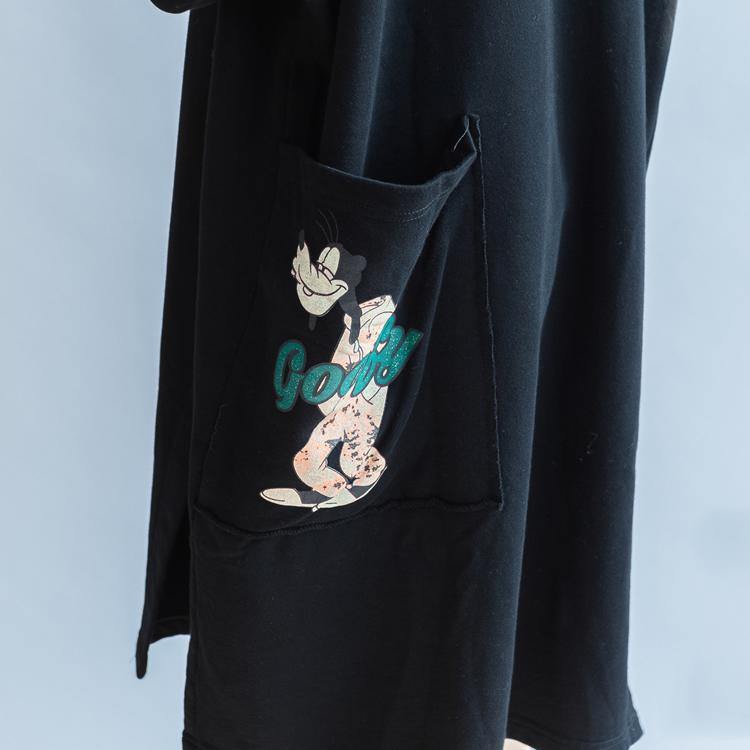 100% Cotton Black Carton Sweat Dresses Long Sleeve Cotton Dresses Oversized 146cm Bust