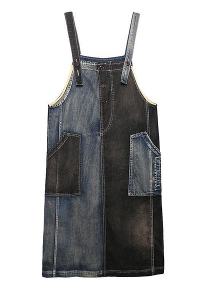 100% Denim Black Cotton Quilting Clothes Sleeveless Pockets Maxi Dresses