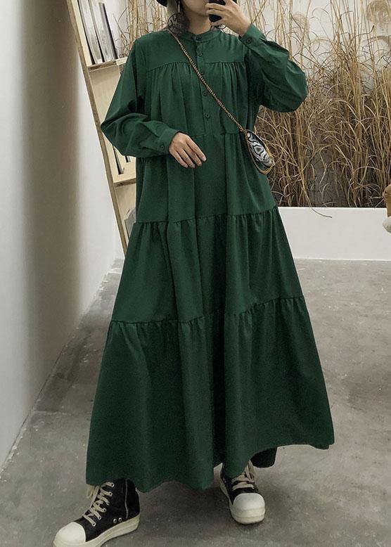 100% Green Cotton Clothes Patchwork Long Fall Dresses