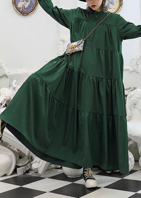 100% Green Cotton Clothes Patchwork Long Fall Dresses