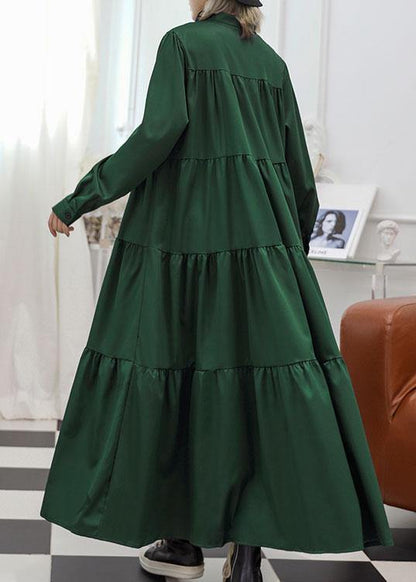 100% Green Cotton Clothes Patchwork Long Fall Dresses