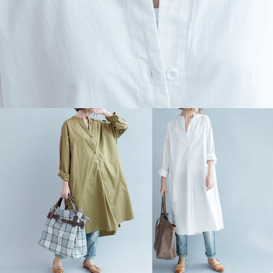 100% Khaki Cotton Clothes Side Open Loose Fall Dress