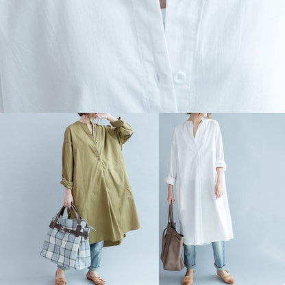 100% Khaki Cotton Clothes Side Open Loose Fall Dress