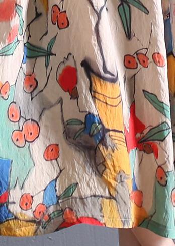100% Khaki Print Cotton Tunics O Neck Cinched Cotton Robes Dresses