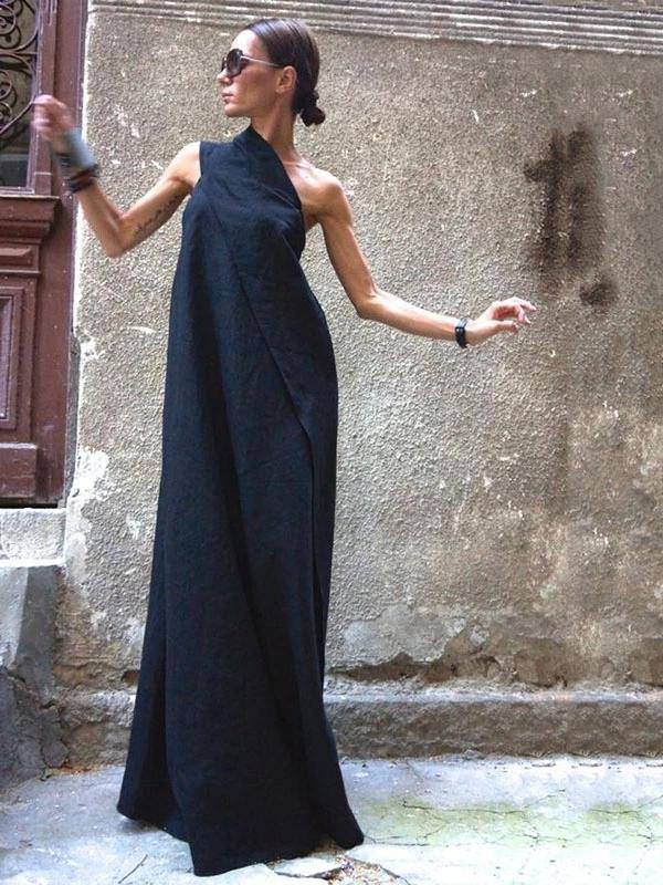 100% Navy Cotton Linen Quilting Clothes Sleeveless Patchwork Love Dresses