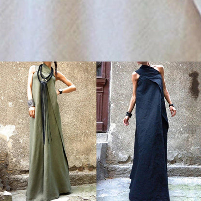 100% Navy Cotton Linen Quilting Clothes Sleeveless Patchwork Love Dresses