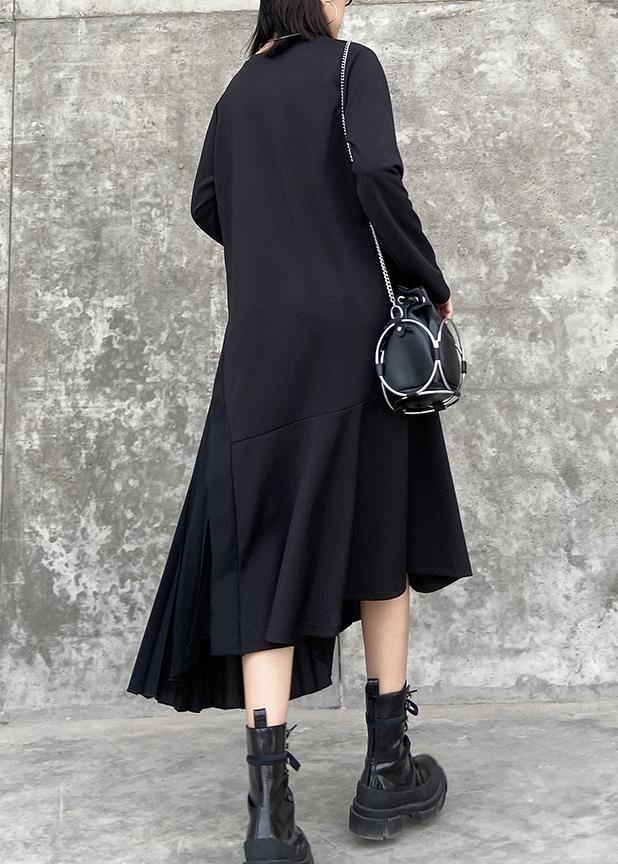 100% O Neck Ruffles Cotton Clothes Outfits Black Long Dresses