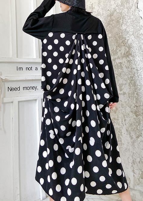 100% O Neck Asymmetric Clothes Tutorials Black Dotted Long Dress