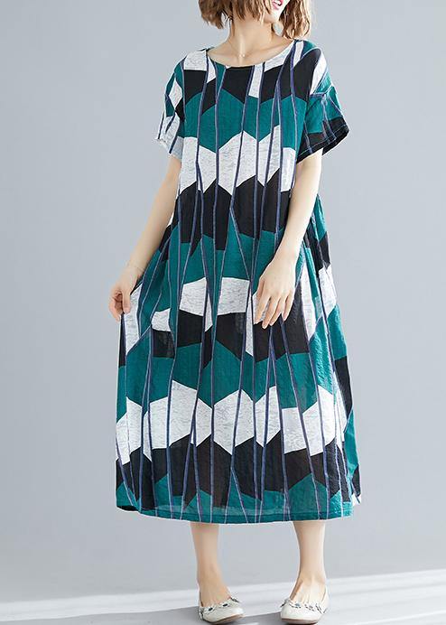 100% O Neck Chiffon Tunic Pattern Black Green Plaid Chiffon Dresses Summer