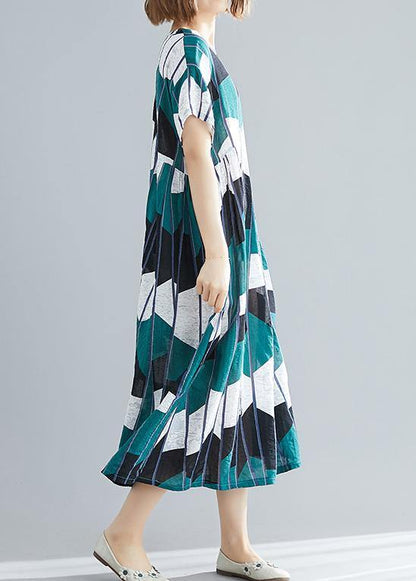 100% O Neck Chiffon Tunic Pattern Black Green Plaid Chiffon Dresses Summer