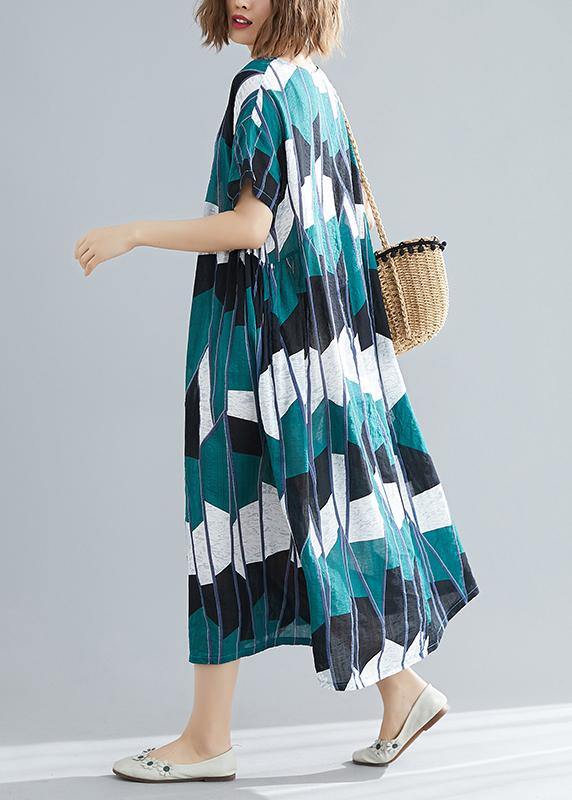 100% O Neck Chiffon Tunic Pattern Black Green Plaid Chiffon Dresses Summer