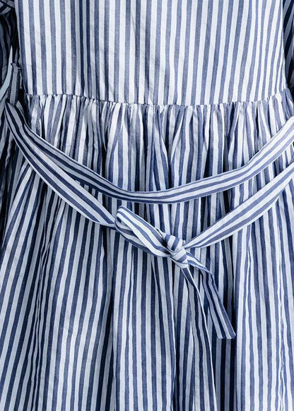 100% O Neck Half Sleeve Cotton Dresses Neckline Blue Striped Maxi Dress Fall