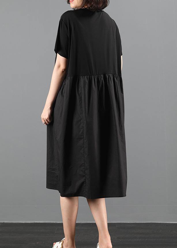 100% O Neck Patchwork Clothes Catwalk Black Loose Dresses