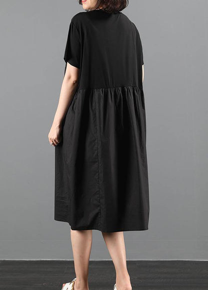 100% O Neck Patchwork Clothes Catwalk Black Loose Dresses