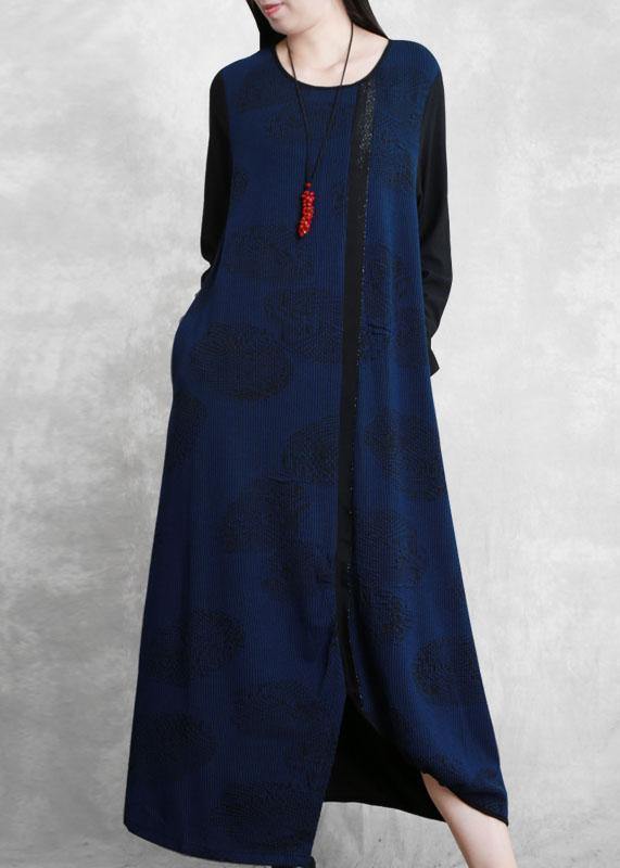 100% O Neck Patchwork Fall Tunics Outfits Navy a Line Dresses