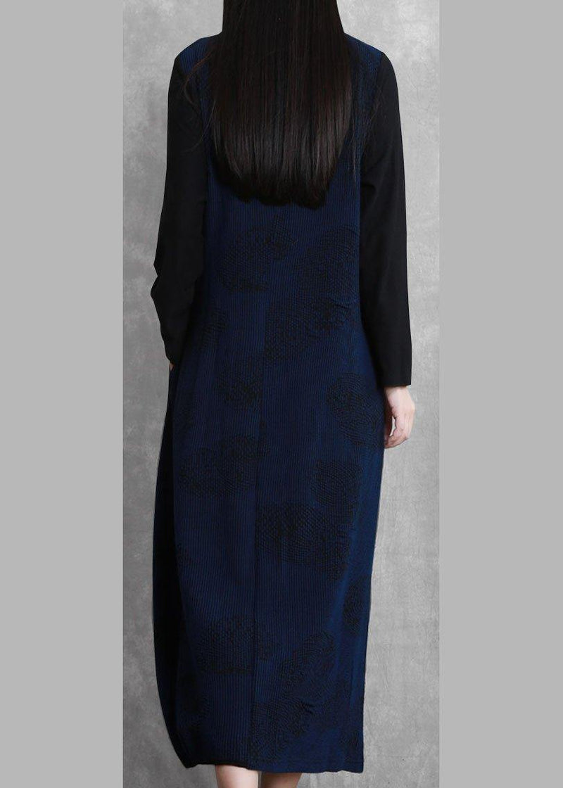 100% O Neck Patchwork Fall Tunics Outfits Navy a Line Dresses