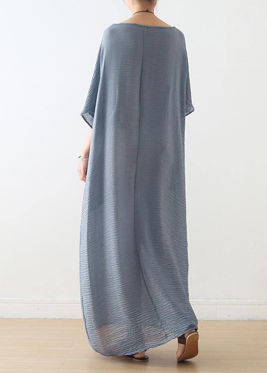 100% O Neck Pockets Cotton Clothes for Sewing Light Blue Cotton Robes Dress