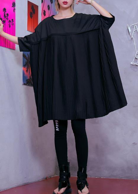 100% O Neck Cinched Cotton Clothes 18th Century Black Tunic Dress Summer