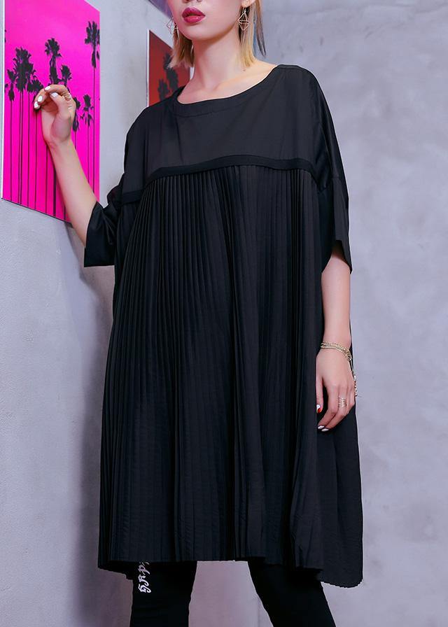 100% O Neck Cinched Cotton Clothes 18th Century Black Tunic Dress Summer