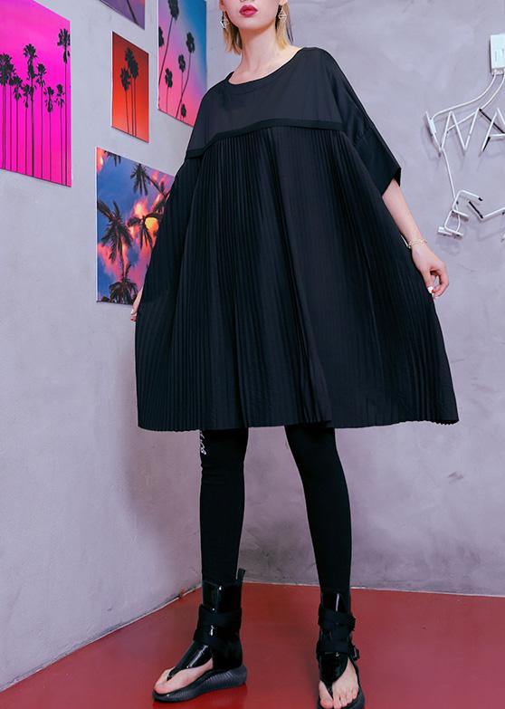 100% O Neck Cinched Cotton Clothes 18th Century Black Tunic Dress Summer