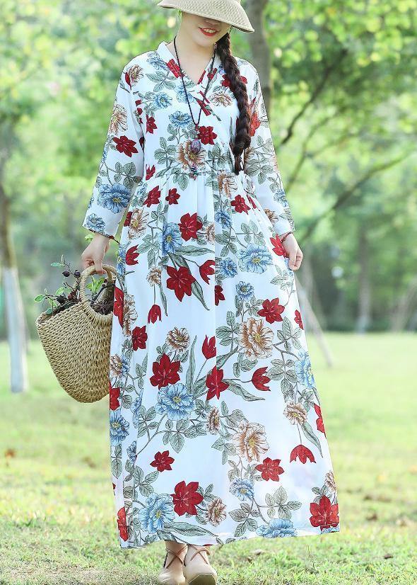 100% White Prints Cotton Wardrobes Fun Work Outfits V Neck Loose Summer Dress
