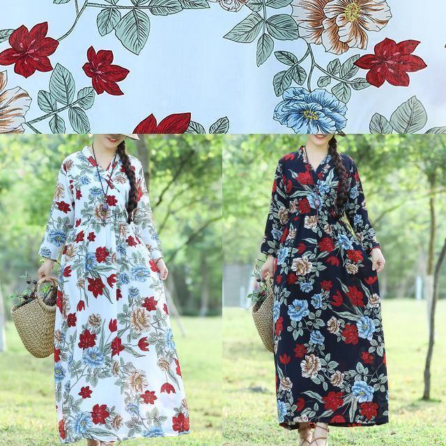 100% White Prints Cotton Wardrobes Fun Work Outfits V Neck Loose Summer Dress