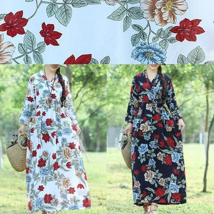 100% White Prints Cotton Wardrobes Fun Work Outfits V Neck Loose Summer Dress