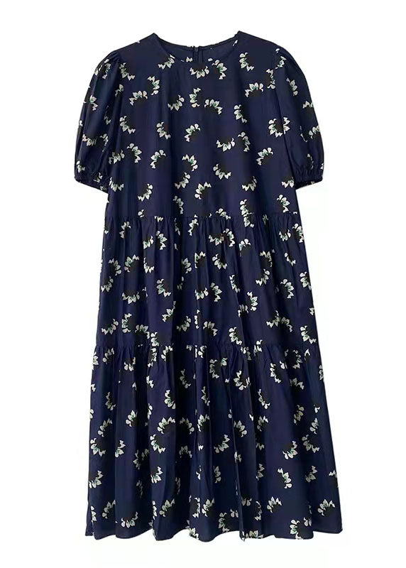 100% Blue Prints Cotton Dress Cinched a Line Summer Dresses