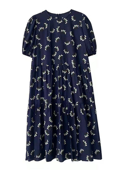 100% Blue Prints Cotton Dress Cinched a Line Summer Dresses
