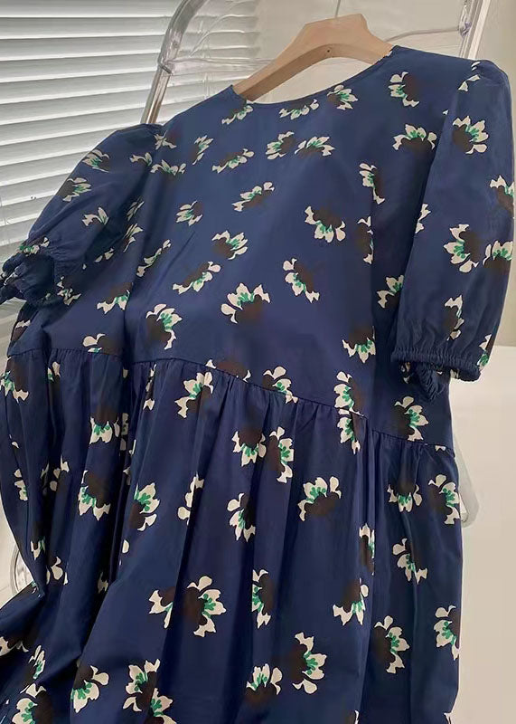 100% Blue Prints Cotton Dress Cinched a Line Summer Dresses
