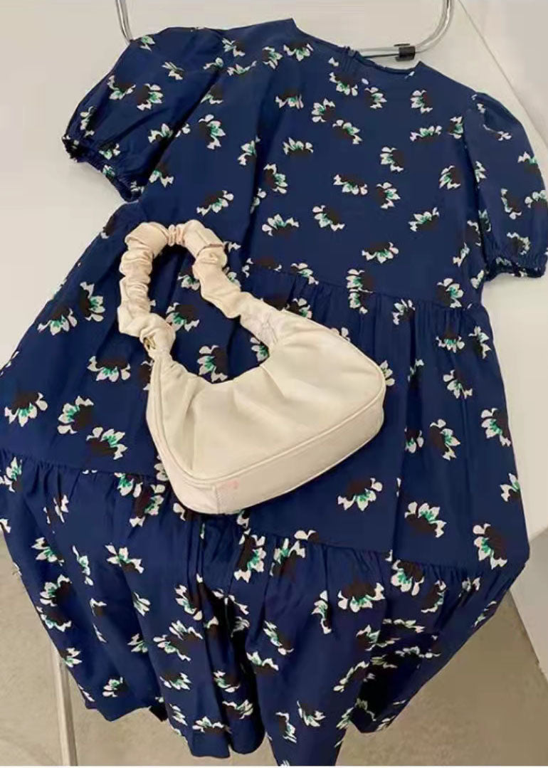 100% Blue Prints Cotton Dress Cinched a Line Summer Dresses