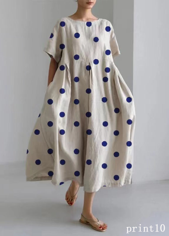 Flower Print12 Cotton Dresses Pockets Patchwork Spring