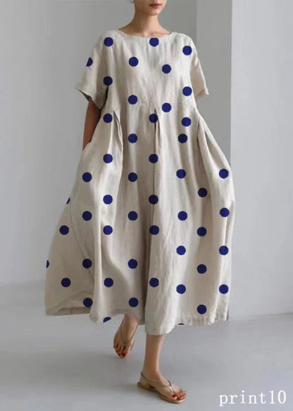 Flower Print10 Cotton Dresses Pockets Patchwork Spring
