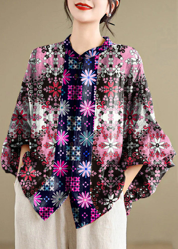 Loose Green Geometry Button Linen Blouses Batwing Sleeve