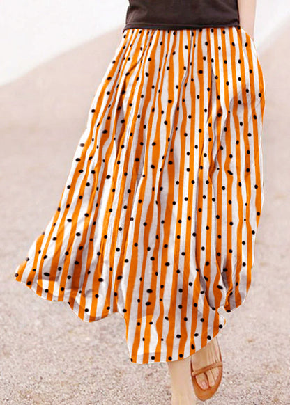 Retro Striped Polka Dots Pockets Linen Skirt Summer