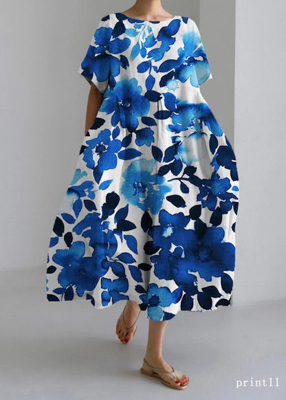 Flower Print7 Cotton Dresses Pockets Patchwork Spring