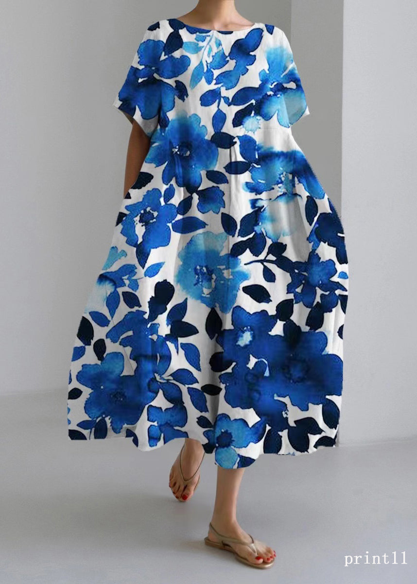 Flower Print9 Cotton Dresses Pockets Patchwork Spring