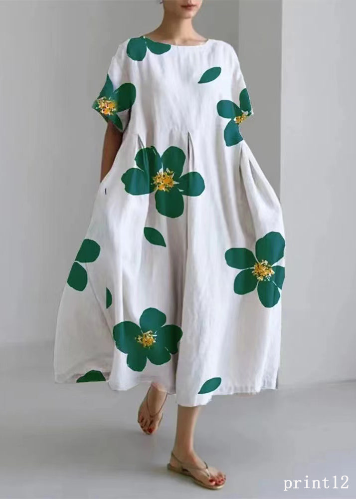 Flower Print7 Cotton Dresses Pockets Patchwork Spring