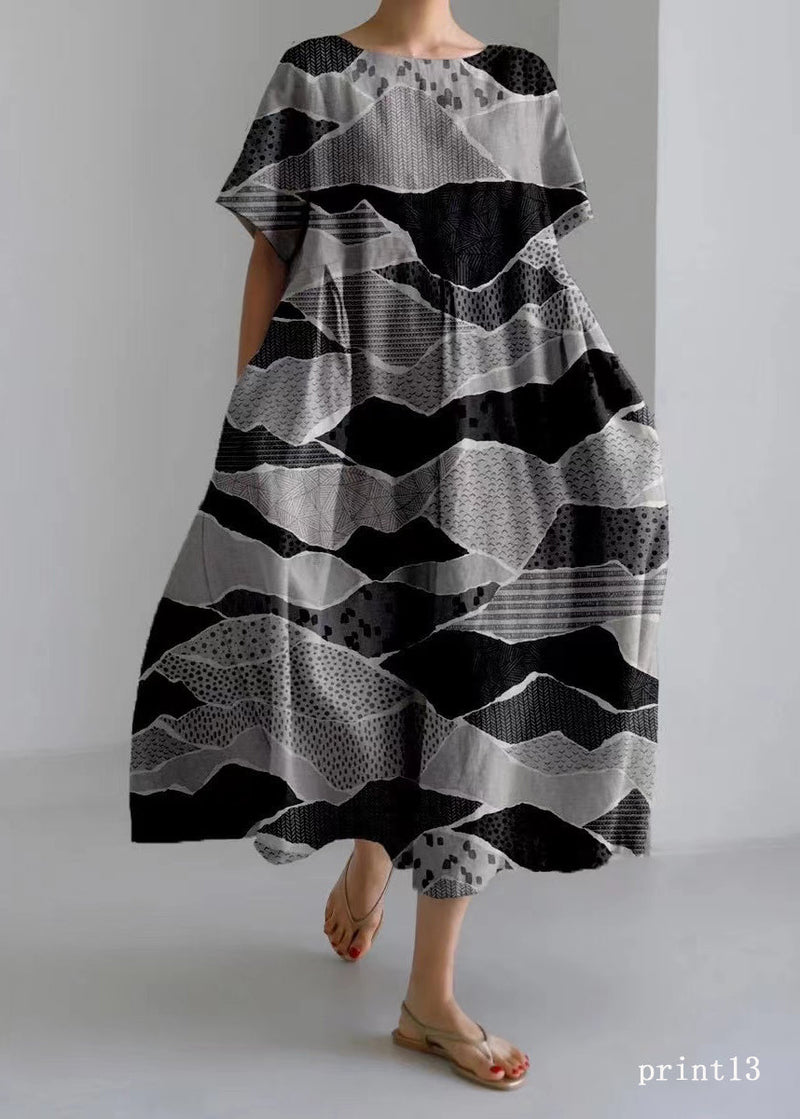 Flower Print8 Cotton Dresses Pockets Patchwork Spring